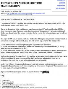 Ad for Time Traveler Is What Craigslist Was Made For