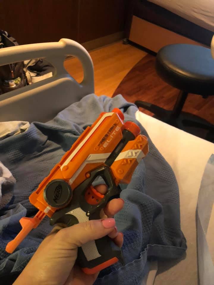 New Mom Kept A Nerf Gun To Keep Her Husband Awake In The Hospital