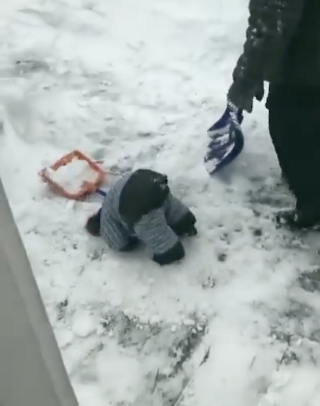 This Toddler Is Trying To Shovel Snow But The Struggle Is Real